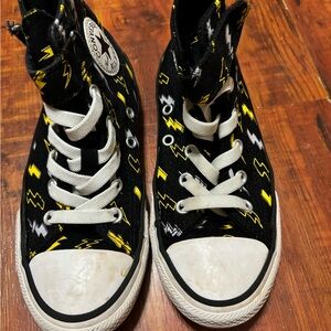 Converse Kids Black High-Top Sneakers with Yellow Lightning Print